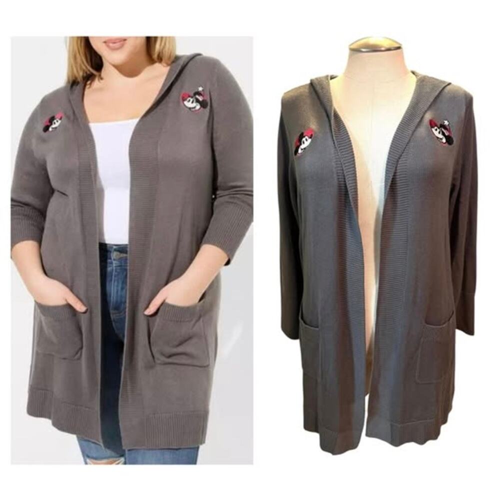 Torrid 1 (1X 14/16) Disney Mickey Minnie Mouse Heart Hooded Cardigan Sweater Top